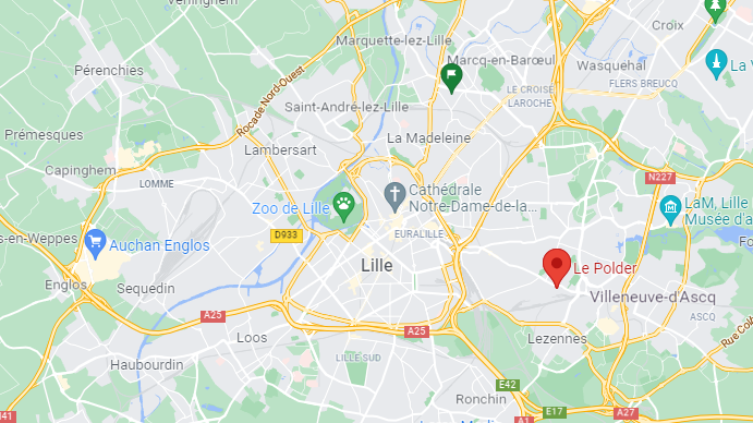 Plan Google montrant l'adresse du Polder, le café citoyen d'Hellemmes où se déroulent les formations au conte et les soirées contes ouvertes au public