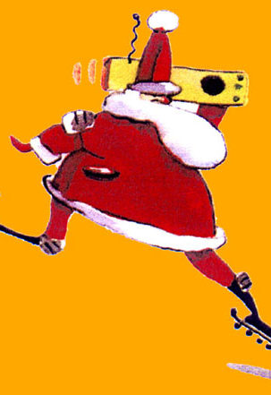Illustration du spectacle de contes de Noël représentant un Père Noel moderne qui écoute de la musique et des chansons