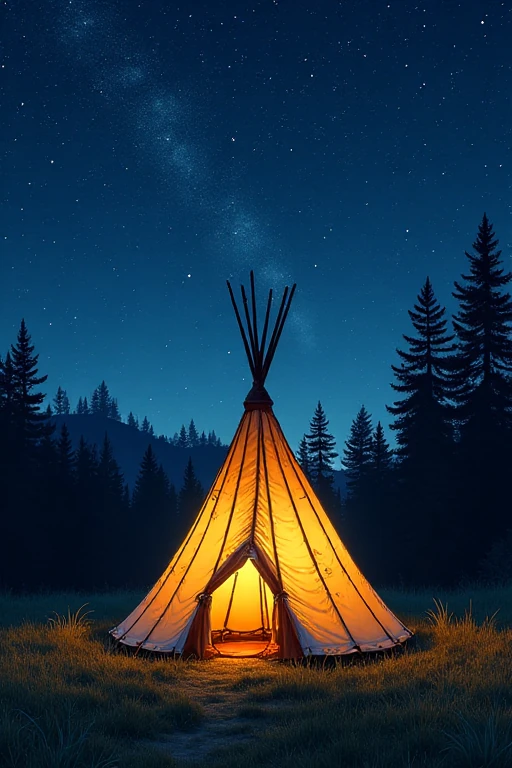 image-e04dympDj7zXNfUjdlV2Q tipi dans la nuit illustrant le spectacle de contes indiens