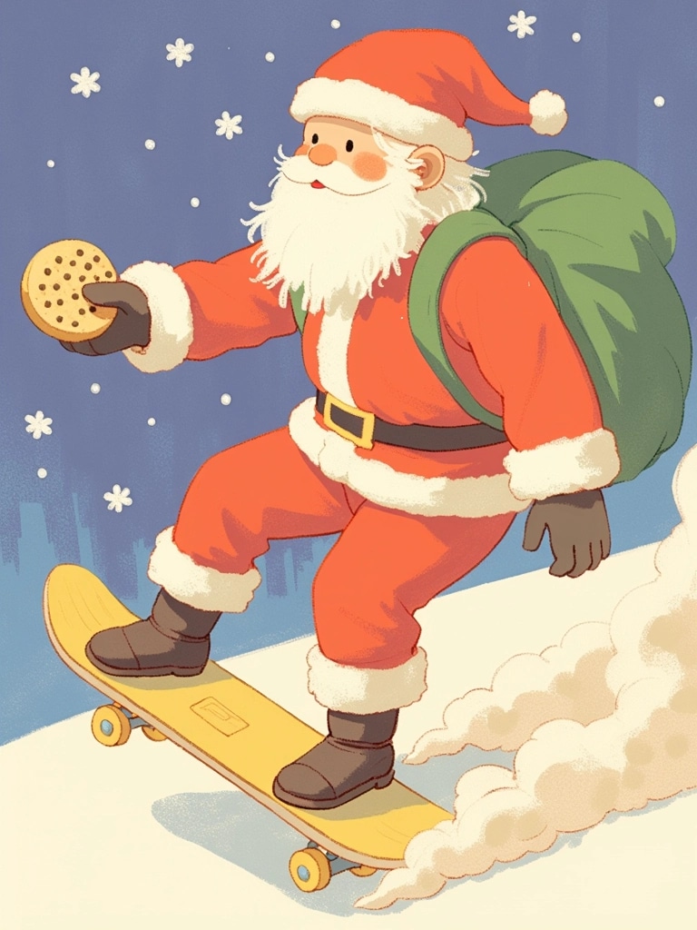 le père Noël fait du skate board